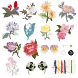 Giantree 17 Stück Blumen Bestickte Aufnäher, Flicken zum Aufbügeln, Bügel-Patches, Erwachsene Patches zum Aufbügeln Kinder Bügelbilder blumen für Hosen Jeans Hemden Jacken