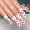 Foccna Pink Press on Nails Artificail Extra Long, French Square