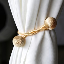 4 Pack Magnetic Curtain Tiebacks, Decorative Curtain Holdbacks for Window Décor (4, Beige-Circle)