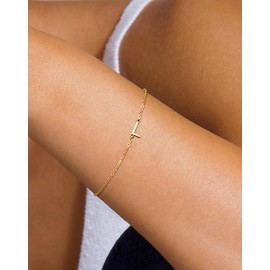 Initial Gold Bracelets for Women Trendy, Dainty 14K Gold Initial Charm Letter Bracelet Cute Jewelry Simple Monogram Bracelets Fashion Gifts for Women