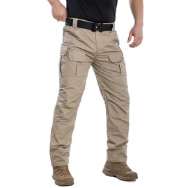 NAVEKULL Men's Outdoor Tactical Pants Rip Stop Lightweight Waterproof Military Combat Cargo Work Hiking Pants, Khaki, 30W x 32L