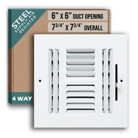 Fits 6x6 Duct Opening 4 Way Steel Air Supply Diffuser by Handua | Register Vent Cover Grille for Sidewall and Ceiling | White | Outer Dimensions: 7.75" X 7.75"