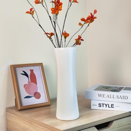 DJYY White Ceramic Vase, 12 Inch Tall Modern Decorative Vase for Pampas Grass, Minimalist Flower for Home Decor, Table Centerpieces,Living Room
