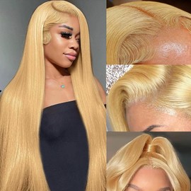 VIPPRETTY 26 inch 13x6 HD Lace Front Wigs Synthetic Hair 180% Density Straight HD Blonde Lace Front Wigs 27# Colored Glueless Wigs Pre Plcuked With Baby Hair