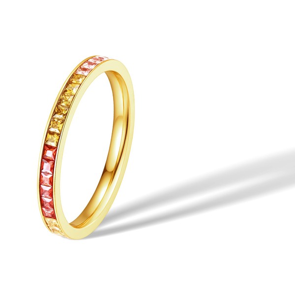 munone Eternity Rainbow Ring for Women, 18K Gold Plated Colorful