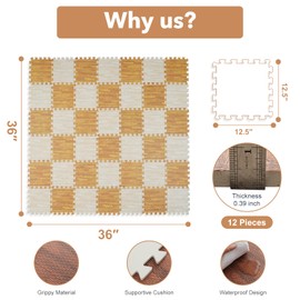Skyweaver 24 Tiles Soft Non-Toxic Baby Play Mat for Floor EVA Foam Jigsaw Puzzle Play Mat, Interlocking Squares with 0.6inch for Babies, Toddlers & Kids Gym, Nursery, Playroom, Light Brown
