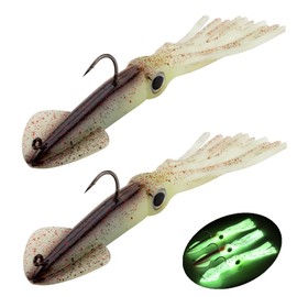Fishing Squid Lures Kit Pre-rigged Squid Lure Glow In the Dark Squid Jig Octopus Artificial Bait Saltwater Sea Fishing Lures Sinking Lure 35g 2Pcs