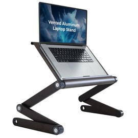 WorkEZ Executive Adjustable Laptop Stand for Desk, Adjustable Height Foldable Aluminum Computer Stand, Cooling Laptop Holder, Notebook Computer Riser for Desk, Black