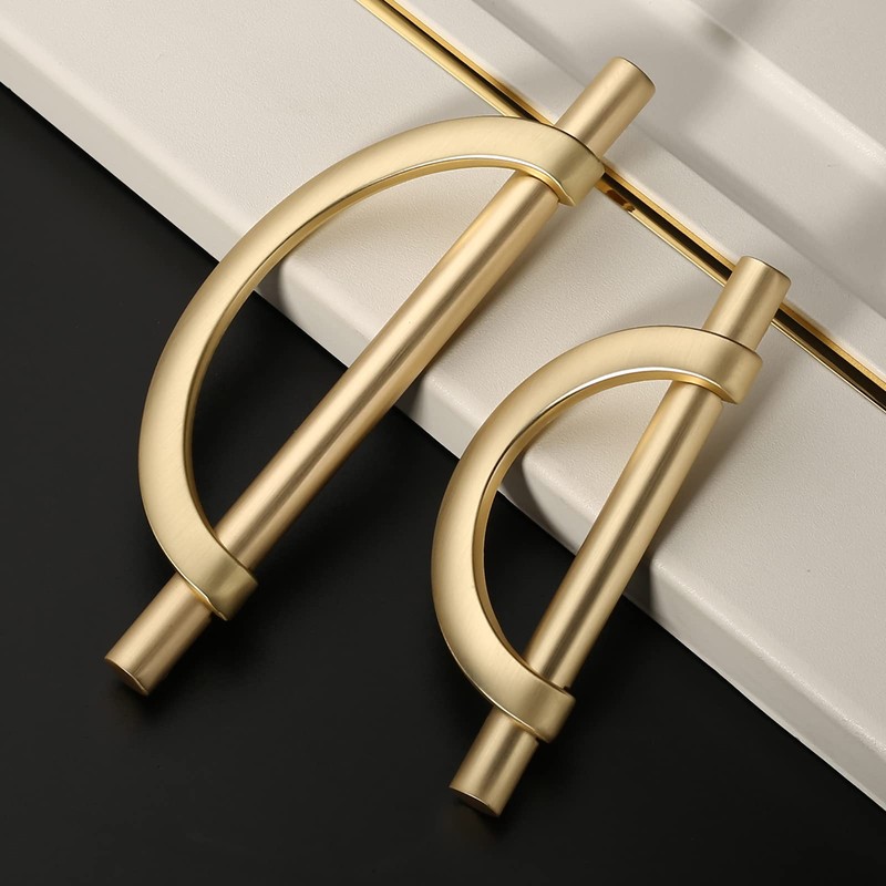 Amerdeco 10 Pack Brushed Gold Cabinet Pulls 3.75 Inch(96MM) Hole