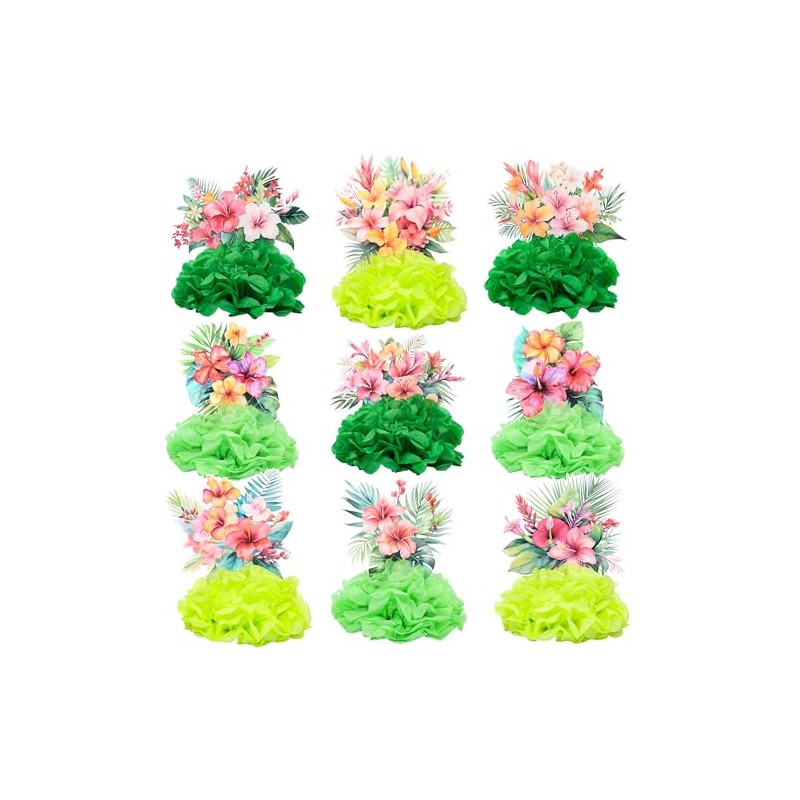 Ephlyn 9Pcs Hawaii Luau Honeycomb Centerpieces Tropical Aloha Party Decorations