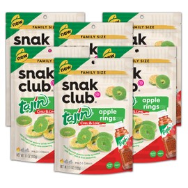 Snak Club Tajin Apple Rings, Sweet & Tasty Gummy Snacks, 11oz Family Size, Resealable Bag, 6 Count