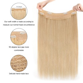 Sassina 18 Inch Wire Hair Extensions Real Human Hair 110g Ash Blonde Real Hair Extensions with Invisible Fish Line Hairpiece for Women