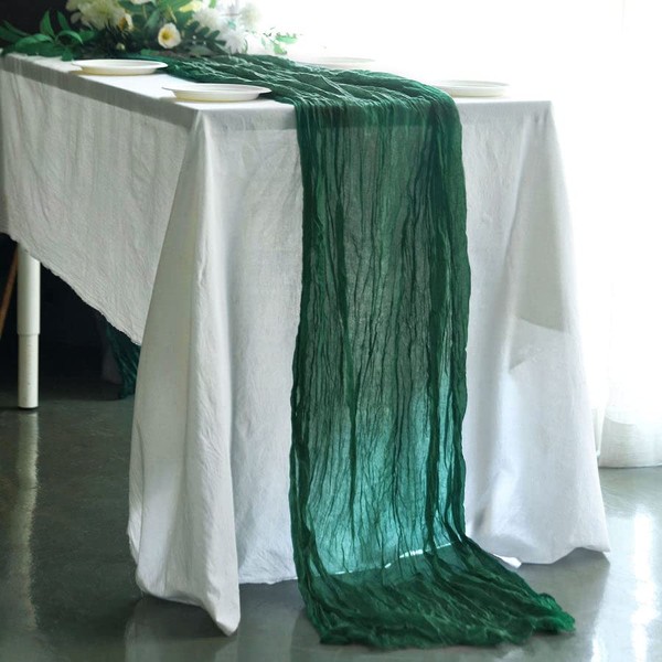 Tableclothsfactory 10FT Hunter Emerald Cheesecloth Table Runner, Gauze Fabric Boho