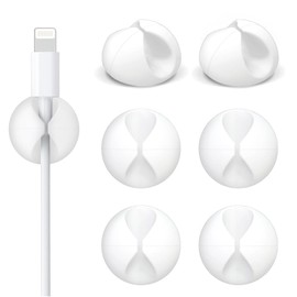 Hzyxgs Cable Clips, Desk Cable Management Cord Organizer, 6 Pack White Self Adhesive Cord Holder Cable Clips, Wire Cable Holder for Nightstand, Desk, Office or Mouse Cord (White)