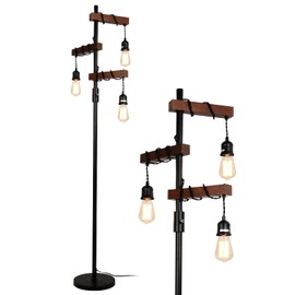 Airposta Industrial Floor Lamp, Farmhouse Tree Floor Lamp, 68 Inch 3 Lights Wood Standing Lamp, Sturdy Base Tall Vintage Pole Light, Metal Black Floor Lamps for Living Room Bedroom Office Rustic Home