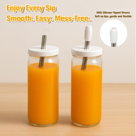 Sursip Glass Juice Bottles 16 oz with Lids & Straws, 12 Pack – Leak-Proof Wide Mouth Mason Jars for Juicing, Smoothies, Boba & Tea – Reusable & BPA-Free, Dishwasher Safe Kitchen Storage Containers