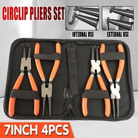 Heavy-Duty 7-Inch Circlip Plier Set, 4 PCS Snap Ring Pliers with Insulated Handles, External/Internal, Precision Machined Carbon Steel, Includes Zipped Pouch, Ideal for Mechanics