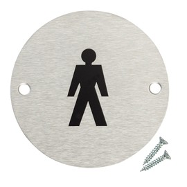 Fire Door Guru® Door Sign - 76mm Disc - Stainless Steel Safety Sign - Fixings Included (Male)