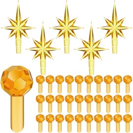 Boao 100 Pcs Ceramic Christmas Tree Bulbs with 5 Pcs Star Topper Light Ornaments Round and Heptagram Christmas Replacement Lights Bulbs for Village Xmas Tree Topper Decorations(Orange)