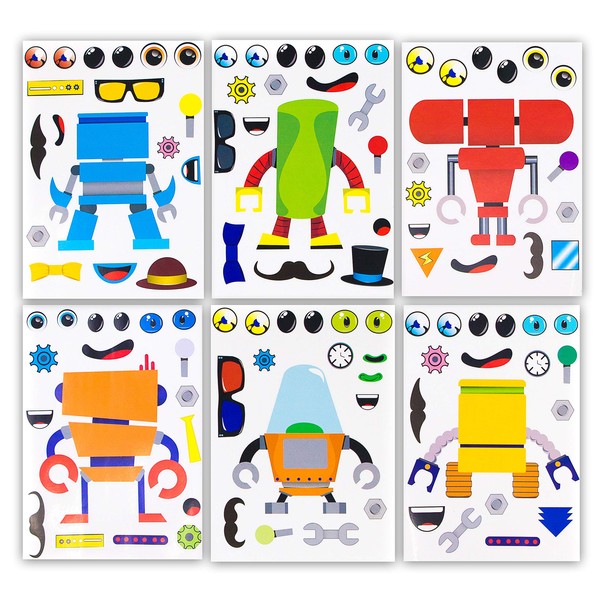 24 Make A Robot Stickers for Kids - Great Robot Theme Birthday Party Favors - Fun Craft Project for Children 3+ - Let Your Kids Get Creative & Design Their Favorite Robot Stickers