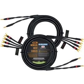 WORLDS BEST CABLES 20 Foot - Canare 4S11 – Audiophile Grade - HiFi Star-Quad Bi-Wire Speaker Cable Pair with Eminence Gold Banana & Spade Connectors [Banana x2 – Spade x4]