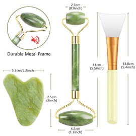 Jade Roller Set for Face, Gua Sha Stone Massage Set Face Massager Natural Scraping Stone Massage Tool with Mask Brush for Anti-Ageing