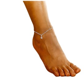 Yheakne Boho Starfish Anklet Dangle Star Ankle Bracelet Silver Anklet Vintage Figaro Chain Anklet Bracelet Summer Foot Chain Jewelry for Women and Girls Gifts
