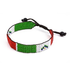 Mexico Flag Bracelet: Handmade Bracelet,Adjustable Beaded Boho-Style Rope Bracelet with Mexican Flag