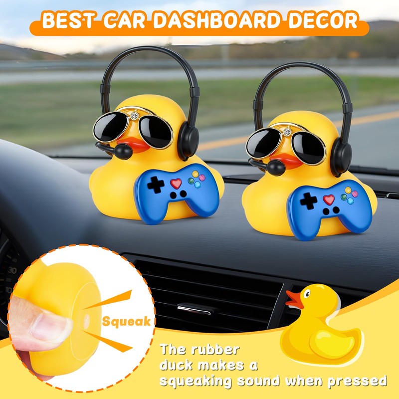 Jyeennar Blue Gamepad Rubber Duck with Sunglasses & Microphone -
