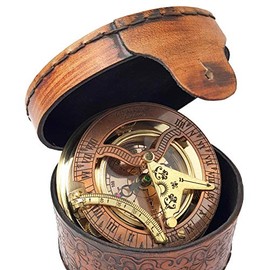 Brass Nautical - Brújula de reloj de sol de latón antiguo y cobre, reloj de reloj de sol en caja de regalo reloj de sol reloj de réplica de barco
