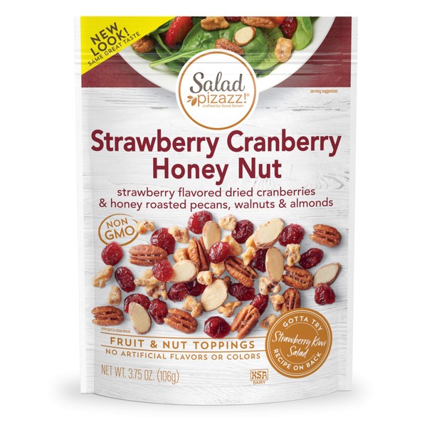 Salad Pizazz! Dried Strawberry Flavored Cranberries & Honey Roasted Pecans, Walnuts & Almonds Salad Topper - 3.75 Ounce (Pack of 12)