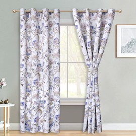 Wistown Blackout Farmhouse Branch Blossom Floral Curtains Grommet Top Room Darkening Drapes for Bedroom, Living Room, Dining Room, Purple, 52 by 96 inch