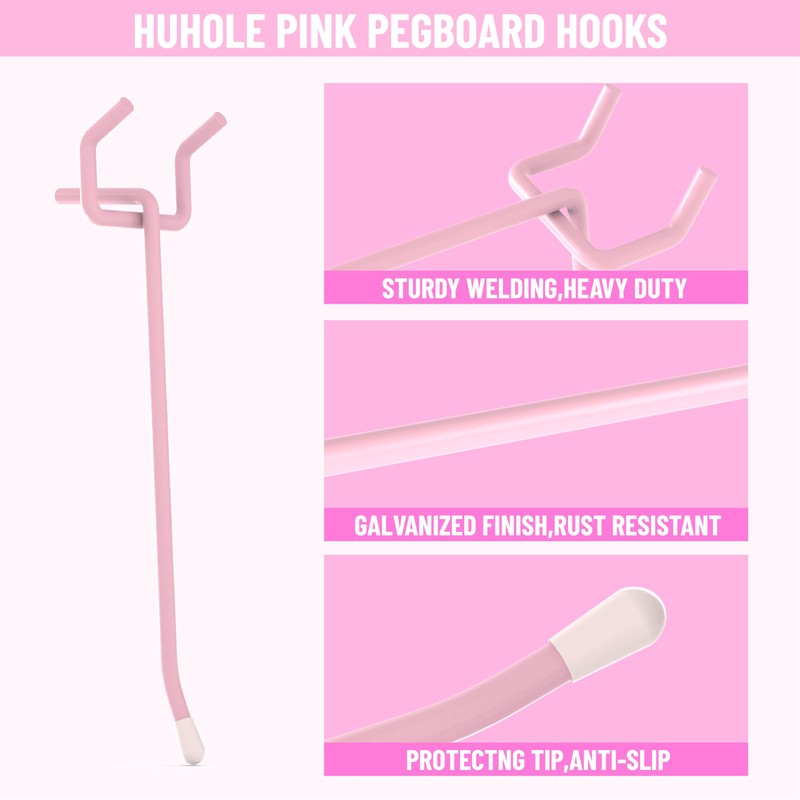 HUHOLE Pegboard Hooks 2 Inch 50PC, Pink Peg Board Hooks,