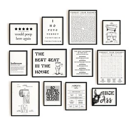 Lucky Numen Set 12 Funny Bathroom Decor, Farmhouse Bathroom Wall Decor, Modern Farmhouse Bathroom Decor, Funny Wall Decor, Bathroom Humor Wall Decor, Toilet Decor Bathroom Wall Art (8x10 UNFRAMED)