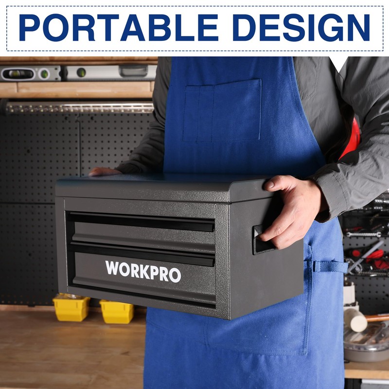 WORKPRO 15 Inch Metal Tool Box with 2 Drawers &