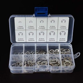 YFFSFDC E-Clip 120 Pcs with Storage Case, Stainless Steel, E-Shaped Snap Ring, Repair and Securing Parts, Snap Ring, E-Shaped Retaining Ring, Durable, Oil Resistant