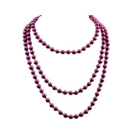 Long Pearl Strand Necklace Faux Pearl White Beads Layered Necklaces Vintage Colorful Pearl Bead Multi Strands Necklace 1920s Gatsby Costume Jewelry-Wine Red