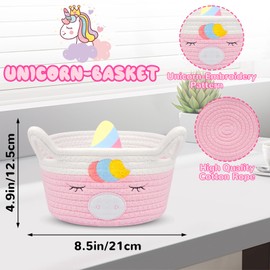 LSYDCARM Unicorn-Cotton Rope Basket, 4x8 Inch Pink Woven Storage Baskets for Organizing, Cute Storage Basket for Shelves, Nursery, Living Room, Housewarming Gifts for Girls & Home Decor