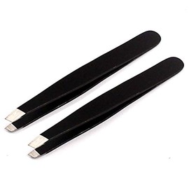 AAProTools Slant Tweezers, Stainless Steel Precision Tweezers for Ingrown Hair, Eyebrow and Hair Remover 2 Pieces (Black)