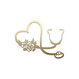 Floral Heart Stethoscope Sticker Vinyl Decal Notebook Car Laptop 5.5" x 4.25" (Gold)