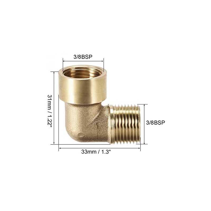 sourcing map Brass Pipe Fitting 90 Degree Elbow 3/8 (BSP)