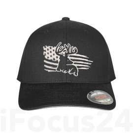 Flexfit Deer USA American Flag Fitted Flex Fit Hat Round Bill Baseball Dad's Hunter Gift - S/M