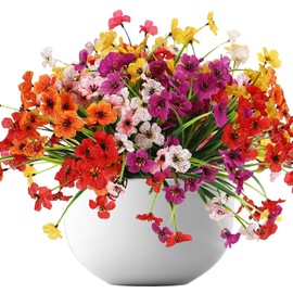 14 Bundles Aritificial Flowers for Outdoors Decoration, Multicolor Fake Flowers Plastic Plants Faux Violet UV Resistant for Spring Summer Garden Patio Window Box Office Table Kitchen Home Decor