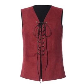 GRACEART Renaissance Men's Medieval Sleeveless Costume Gothic Pirate Vest for Oktoberfest, Red/black
