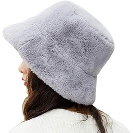 Furry Winter Bucket Hat Women Fluffy Fisherman Hat Cap Soft Faux Fur Winter Hat for Women Ladies Wool Bucket Hat Fuzzy Warm Hat Thermal Earflap Thicken Wide Brim Plush Hat Fedora Bowler Hat for Women