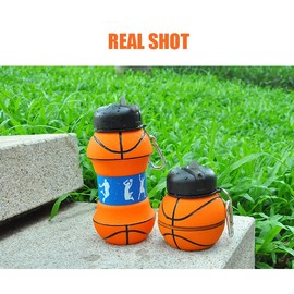 Foldable Water Bottle with Suction Nozzle, Reusable Leakproof Foldable Water Bottle, Basketball Shape for Kids and Teenagers