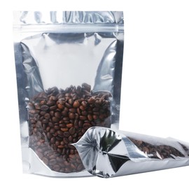 Songio packing Mylar Bags for Food Storage, 100 PCS Clear Front Resealable Bags for Small Business, Food Packing Bag with Side Zipper, Stand Up Foil Back Sealable Bag for Packaging (Silver 5.5x7.9")