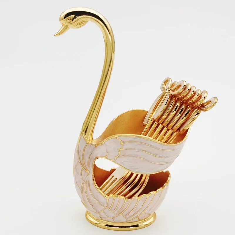 Elegant Swan Spoon and Fork Holder, Decorative Metal Cutlery Organizer