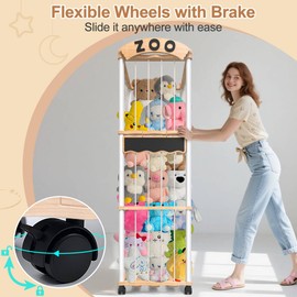 handrong Stuffed Animals Storage,Wood Stuffed Animal Holder Organizer,120+ Plushies Stuffy Storages,3-Tier Toy Storages Organizer Shelf Tower for Nursery Playroom Kidroom Living Room