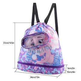 Gsiujch Kids Dry Wet Swim Backpack For Swimmers,Waterproof Draw String Sackpack,Kid Swim Bag,Cute Cartoon Animals Swim Bag Sports Backpack(Purple)